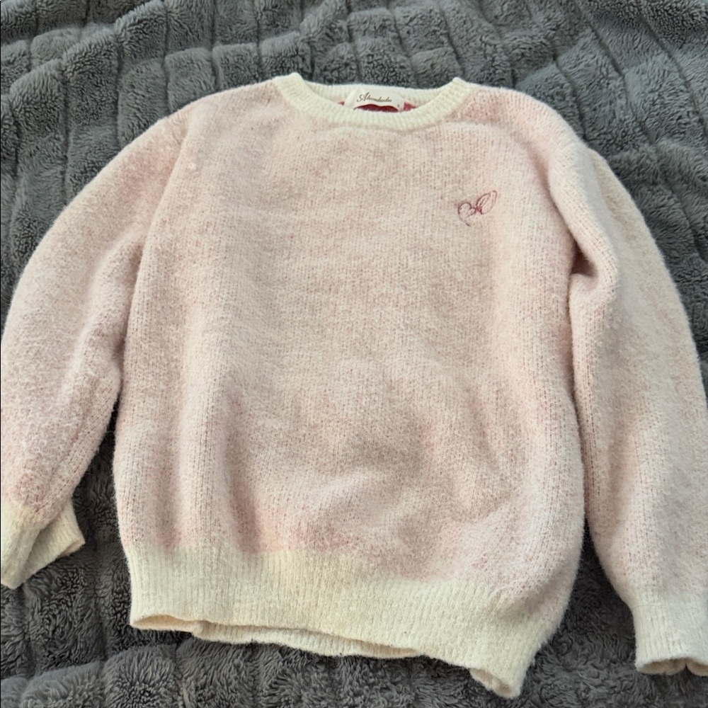 Soft Pink Sweater with Butterfly Embroidery